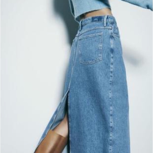 ZARA NWT Z1975 DOUBLE SLIT DENIM MIDI SKIRT - Picture 4 of 6